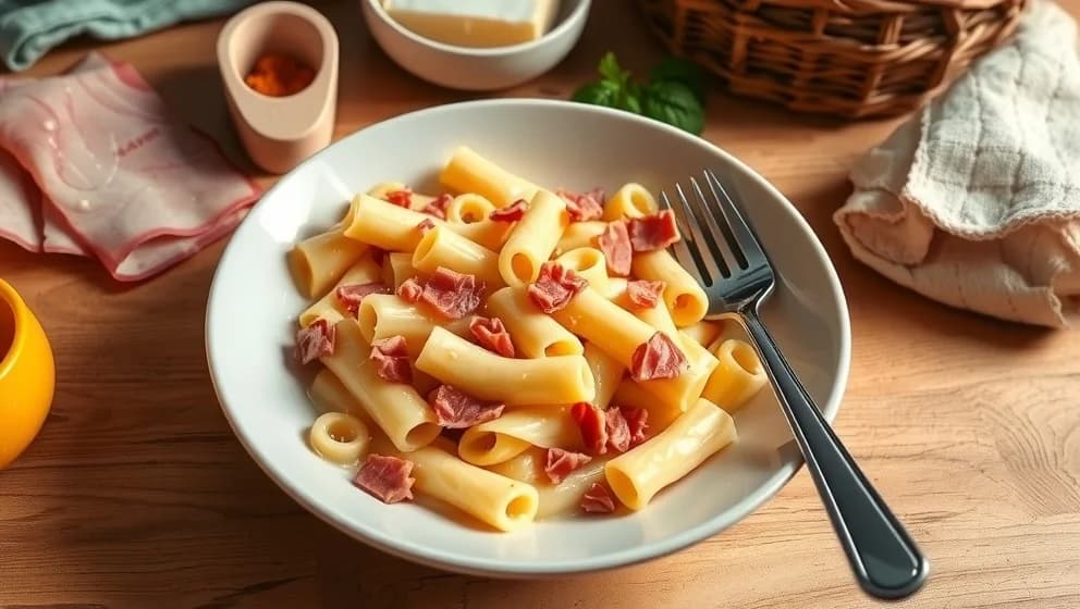 Pasta med ost och skinksås hemma